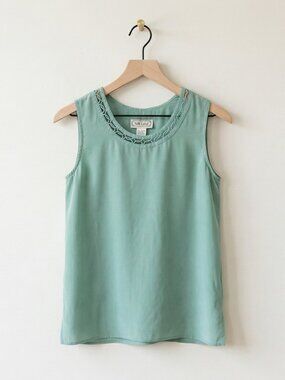 Silk Land Vintage 90s 100% Silk Sleeveless Blouse Teal Size Small Y2K Minimalist